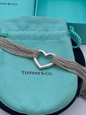 Tiffany & Co Sterling Silver Open Heart Multi Strand Toggle Bracelet 7” Estate